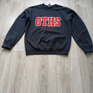 Gildan Black Crewneck Sweater with Red Lettering